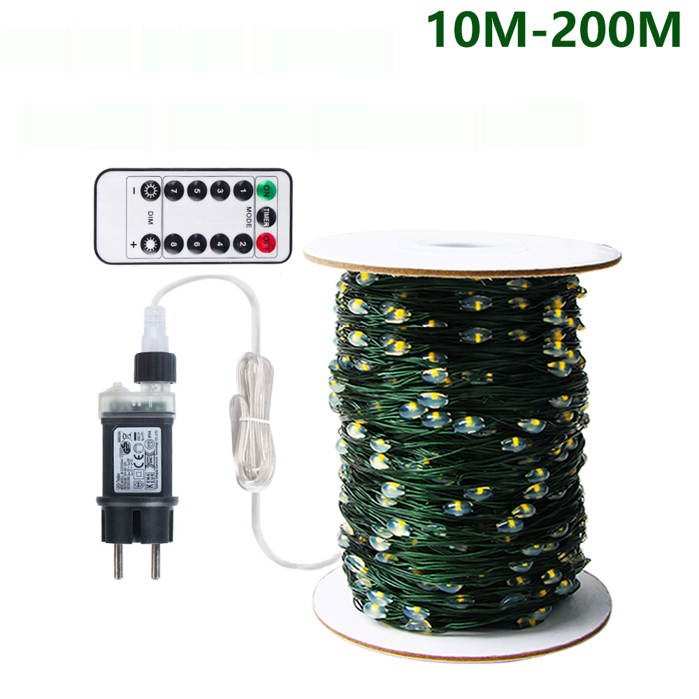 Led Fairy String Lights - Lampki LED 100M/200M, zielone druciki, lampki